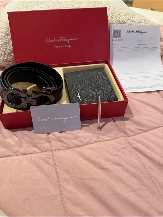 Salvatore Ferragamo Other - Salvatore Ferragamo Black Leather Belt and Black Textured Wallet Set